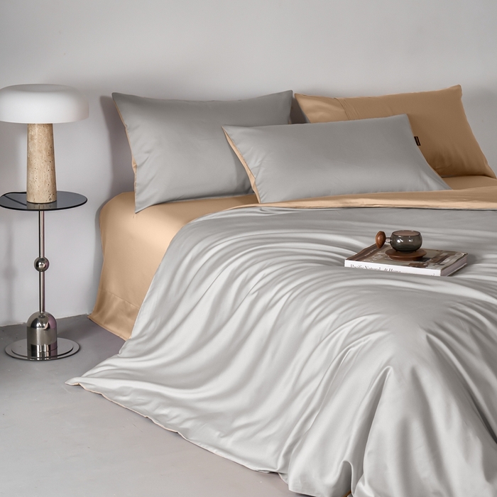 91家纺网 家纺一手货源 找家纺 秀色家纺 2025新款轻奢60支贡缎高支贡缎长绒棉全棉四件套简约纯色床上被套床单床笠式 米朵-可口摩卡