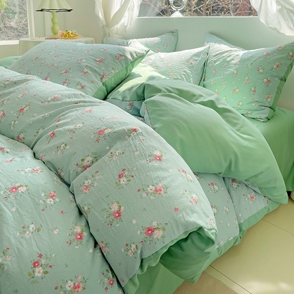 91家纺网 家纺一手货源 找家纺 （总）优选良品 2025新款直播爆款母婴级水洗皱皱棉四件套小碎花被套床笠款三件套