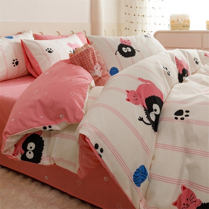 91家纺网 家纺一手货源 找家纺 （总）红粉佳人家纺  2024新款纯棉全棉卡通小清新单被套