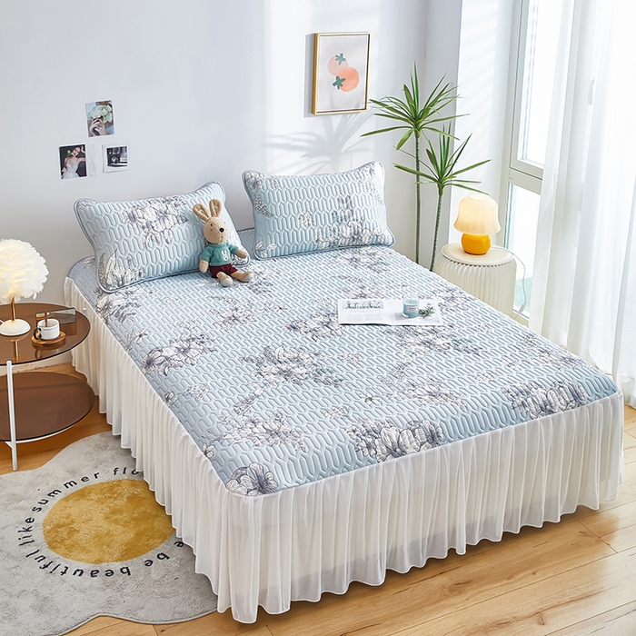 91家纺网 家纺一手货源 找家纺 爱上家居 2024新款印花凉席床裙床单款夏被-床裙款 爱之多