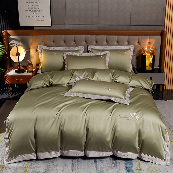 91家纺网 家纺一手货源 找家纺 瑞驰家纺 2024新款A类长绒棉刺绣四件套-雅典娜系列 雅典娜-赛琳绿