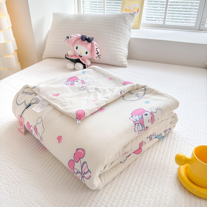 91家纺网 家纺一手货源 找家纺 博雅 2024新款三丽鸥正版系列A类牛奶丝软糯针织棉大豆纤维夏被 针织棉（带防伪标）樱桃美乐蒂