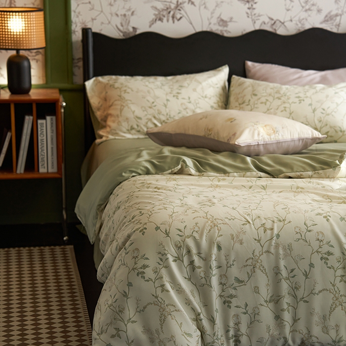 91家纺网 家纺一手货源 找家纺 时年家纺 2024春夏新品莱赛尔天丝印花四件套 浅爱