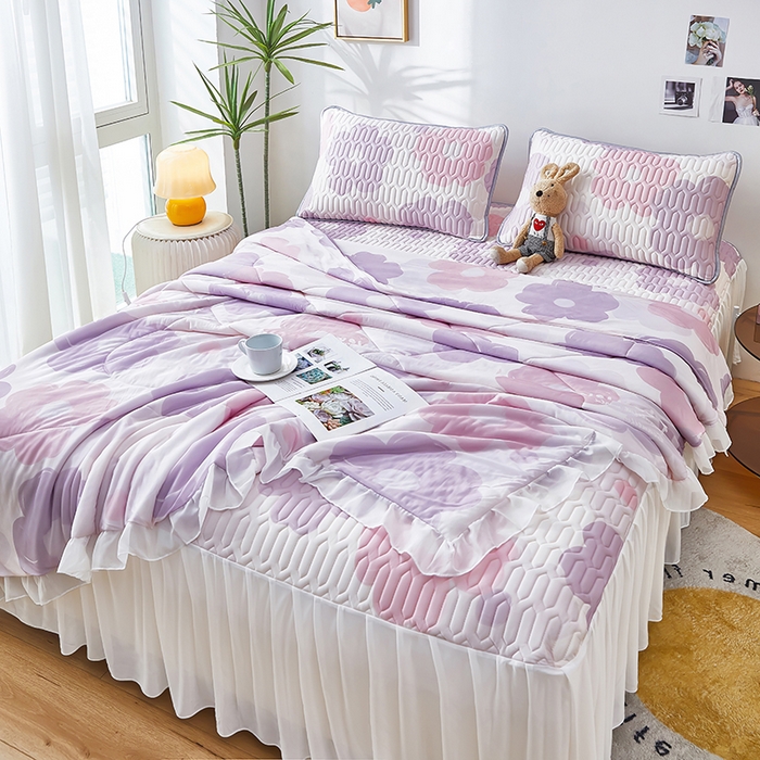 91家纺网 家纺一手货源 找家纺 爱上家居 2024新款印花凉席床裙床单款夏被-床裙款 紫馨