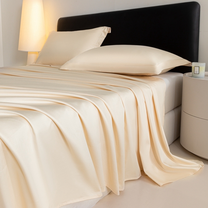 91家纺网 家纺一手货源 找家纺 秀色家纺 2025新款高端新疆长绒棉床单单件纯棉50支贡缎全棉床单双人贡缎加厚被单三件套 莫奈-奶昔白