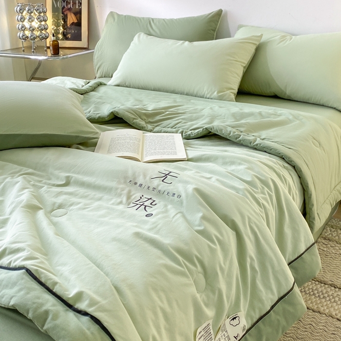 91家纺网 家纺一手货源 找家纺 荔禾家居 2024新款A类全棉水洗棉无染夏被 春辰绿