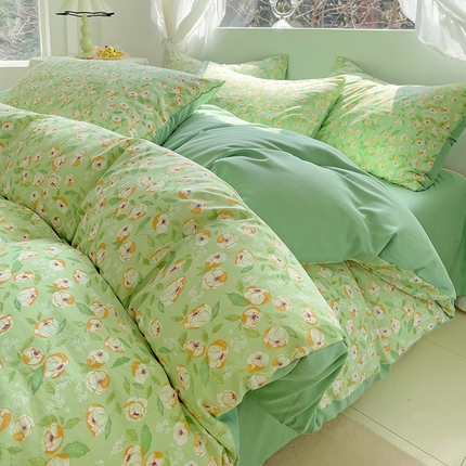 91家纺网 家纺一手货源 找家纺 （总）优选良品 2025新款直播爆款母婴级水洗皱皱棉四件套小碎花被套床笠款三件套