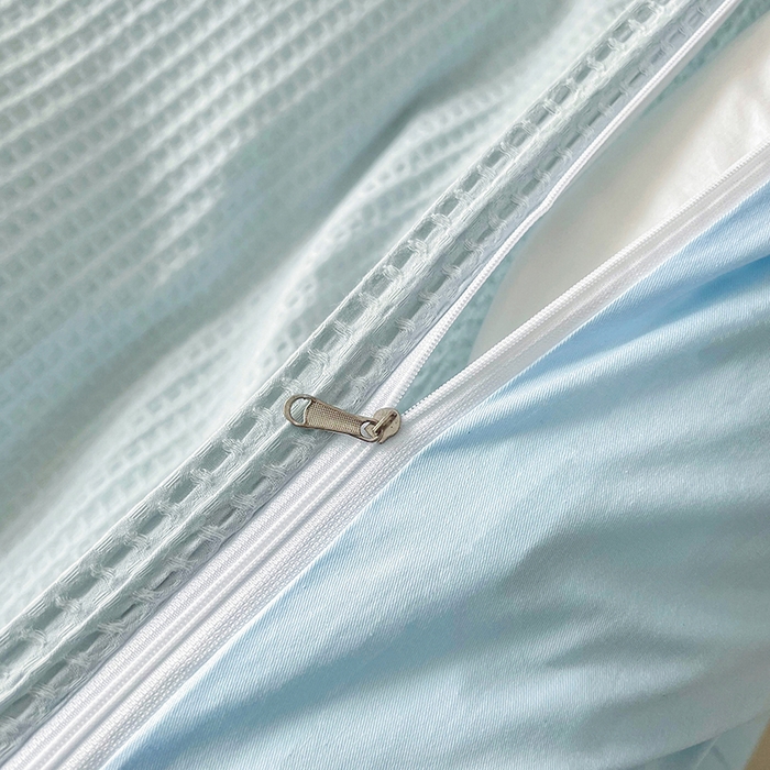 91家纺网 家纺一手货源 找家纺 慕尚 2025新款全棉华夫格毛巾绣四件套 华夫格小熊仔蓝