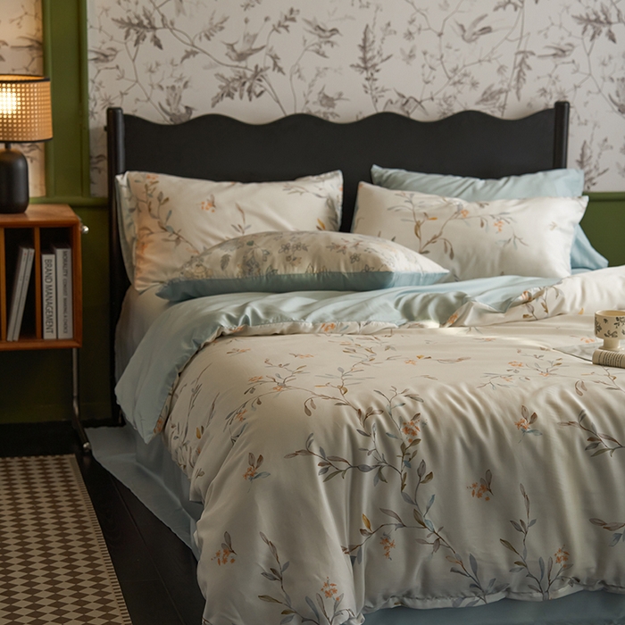 91家纺网 家纺一手货源 找家纺 时年家纺 2024春夏新品莱赛尔天丝印花四件套 清雅