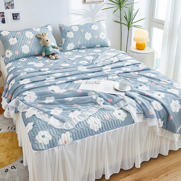 91家纺网 家纺一手货源 找家纺 爱上家居 2024新款印花凉席床裙床单款夏被-床裙款 树莓兰