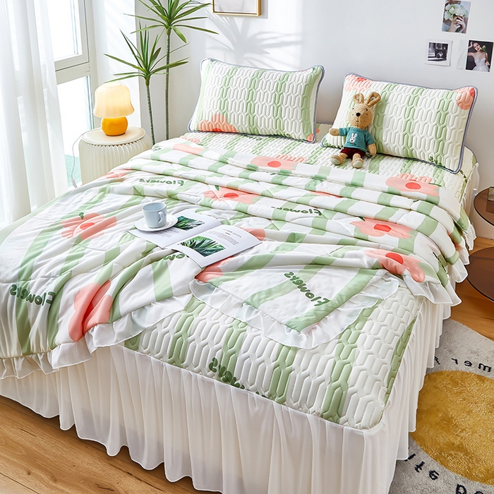 91家纺网 家纺一手货源 找家纺 爱上家居 2024新款印花凉席床裙床单款夏被-床裙款 春天里