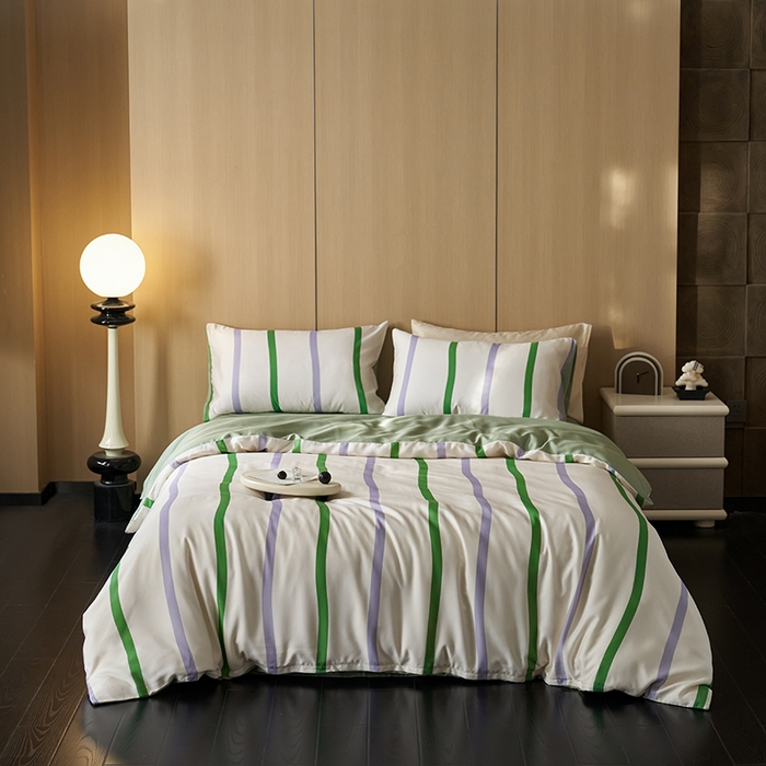 91家纺网 家纺一手货源 找家纺 时年家纺 2024春夏新品莱赛尔天丝印花四件套 可乐