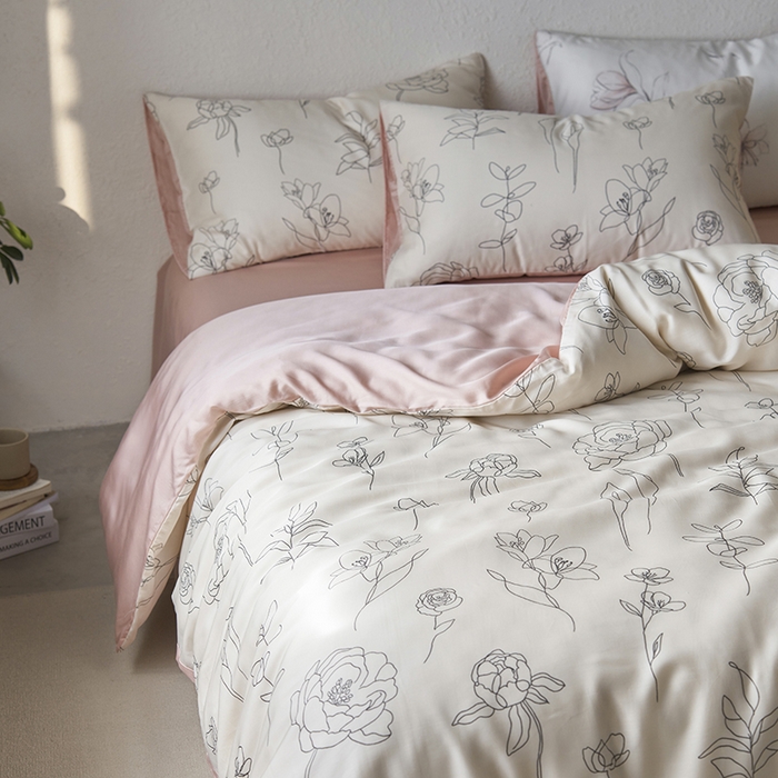 91家纺网 家纺一手货源 找家纺 时年家纺 2024春夏新品莱赛尔天丝印花四件套 菲青