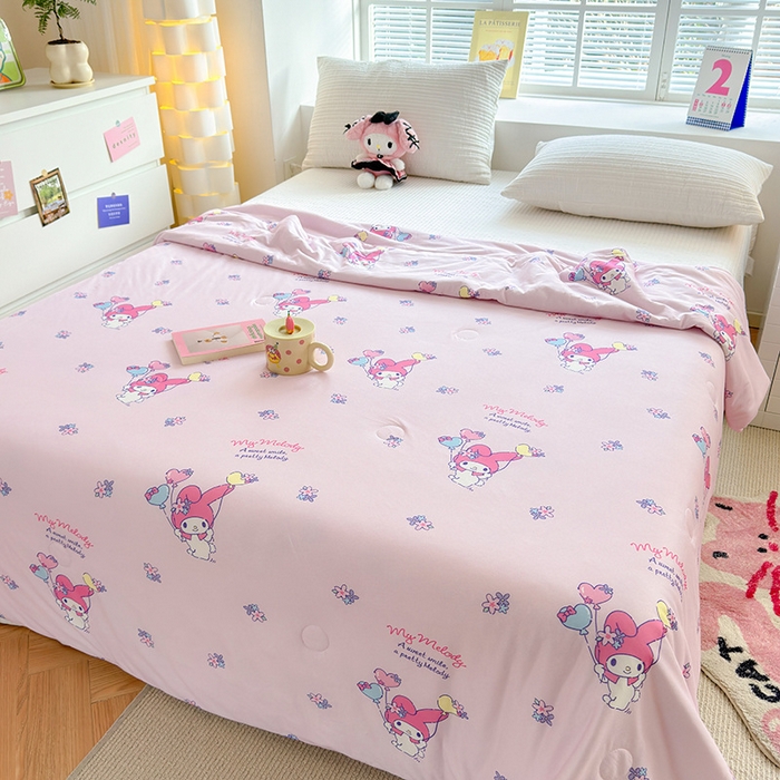 91家纺网 家纺一手货源 找家纺 博雅 2024新款三丽鸥正版系列A类牛奶丝软糯针织棉大豆纤维夏被 针织棉（带防伪标）气球美乐蒂