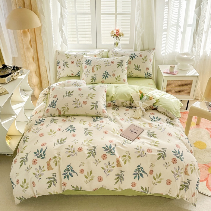 91家纺网 家纺一手货源 找家纺 晨希家居 2024新款小清新全棉印花四件套 伊梦