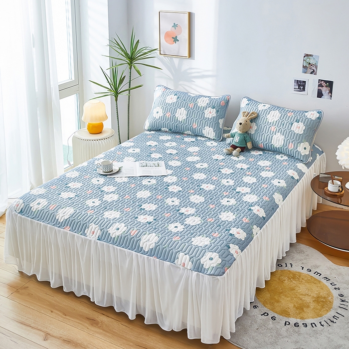 91家纺网 家纺一手货源 找家纺 爱上家居 2024新款印花凉席床裙床单款夏被-床裙款 树莓兰