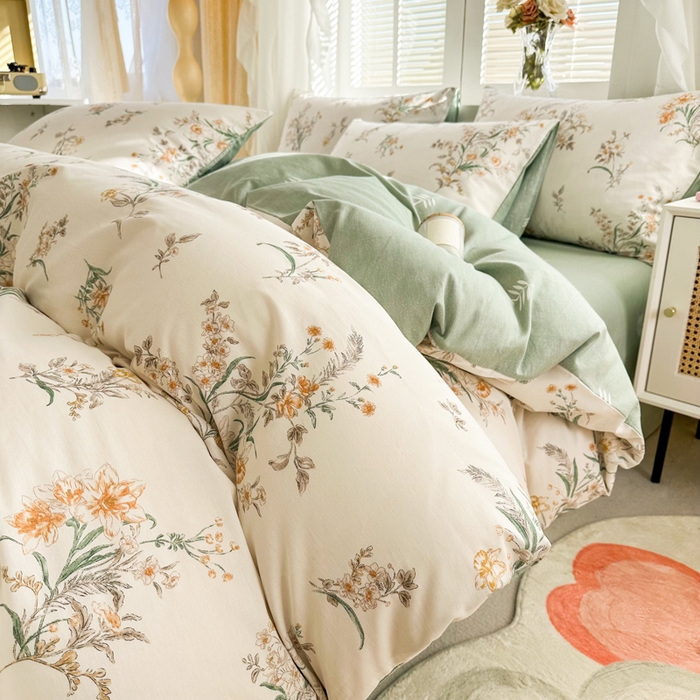 91家纺网 家纺一手货源 找家纺 晨希家居 2024新款小清新全棉印花四件套 微米