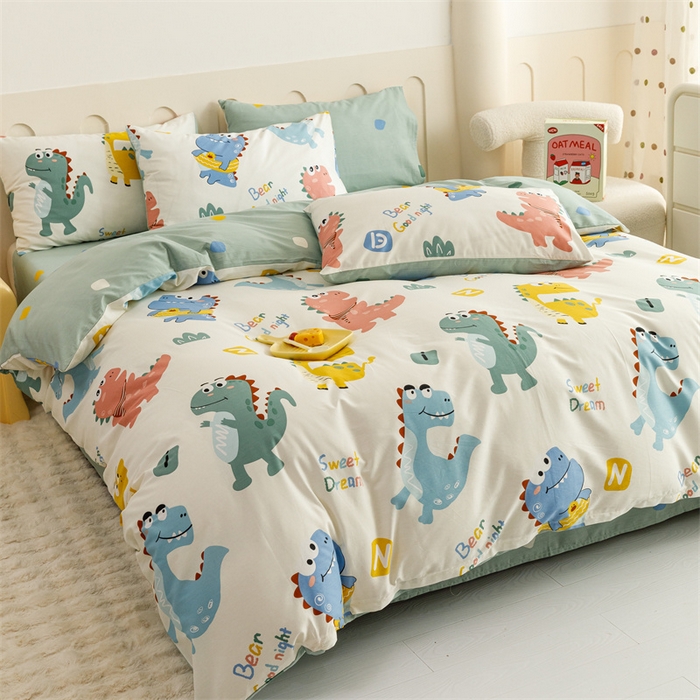 91家纺网 家纺一手货源 找家纺 红粉佳人家纺  2024新款纯棉卡通小清新四件套及单品 恐龙世界-1