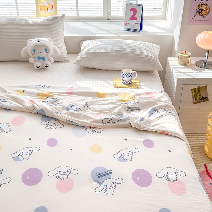 91家纺网 家纺一手货源 找家纺 博雅 2024新款三丽鸥正版系列A类牛奶丝软糯针织棉大豆纤维夏被 针织棉（带防伪标）彩色波点玉桂狗