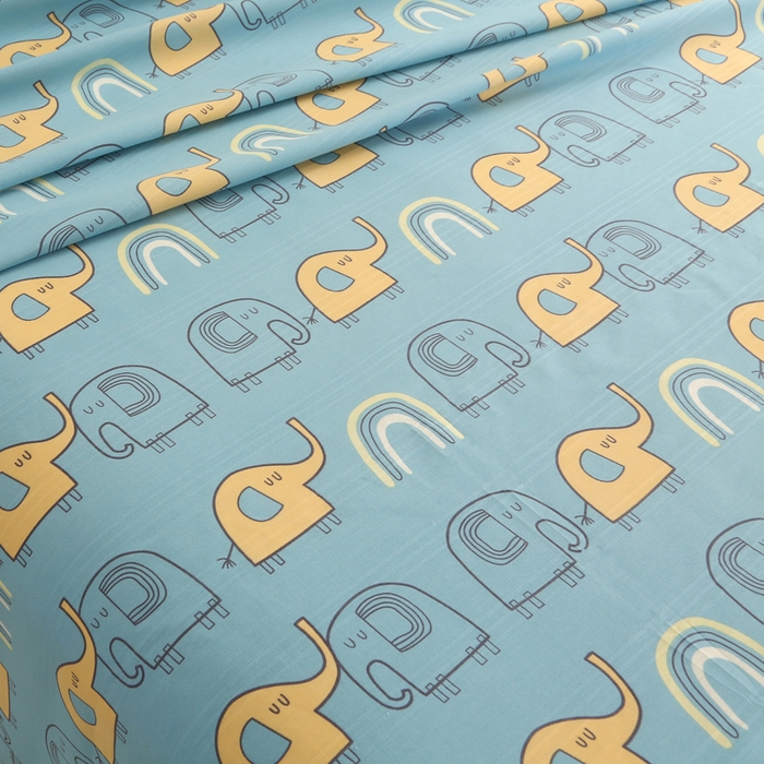 91家纺网 家纺一手货源 找家纺 金泰莱 2025新款三枚段条卷边老粗布凉席三件套床单套件 卡通小象-蓝 原棉款