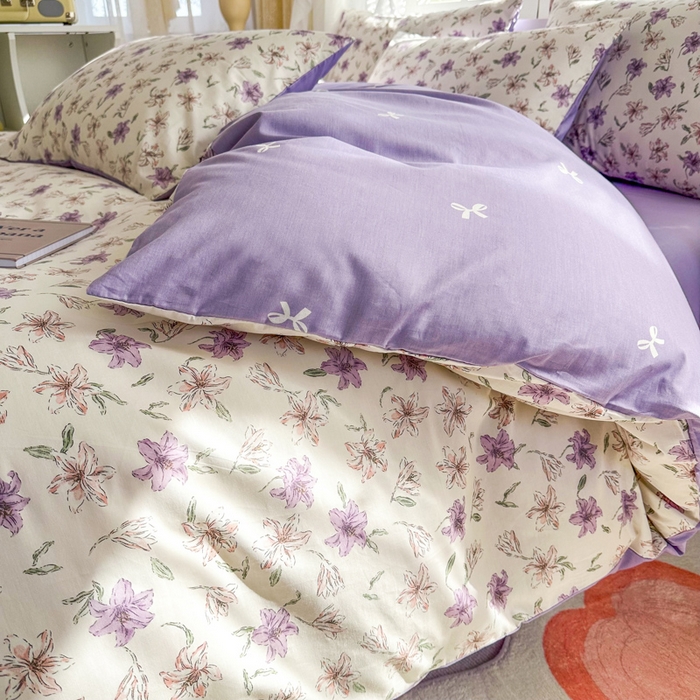 91家纺网 家纺一手货源 找家纺 晨希家居 2024新款小清新全棉印花四件套 茉然