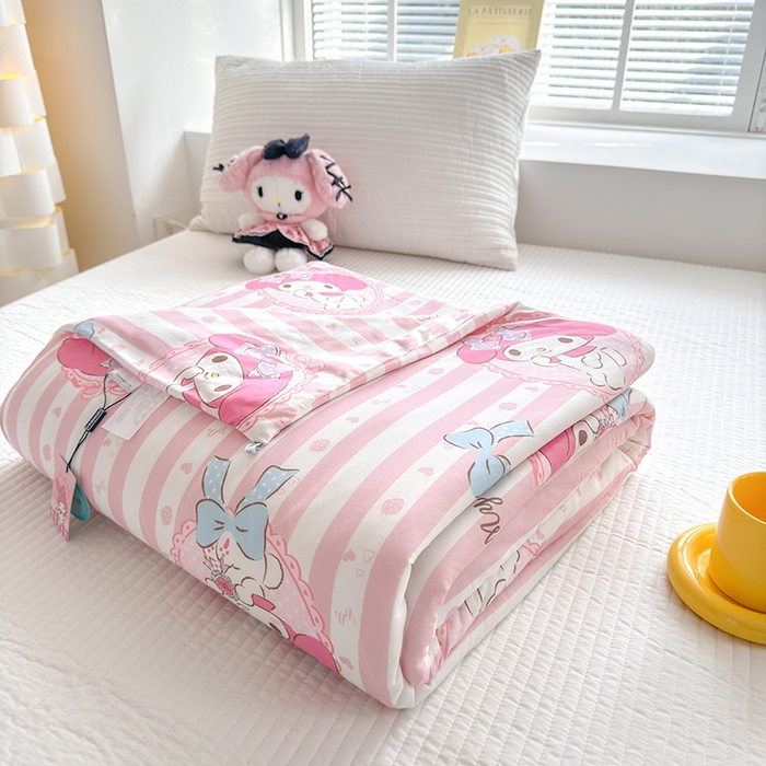 91家纺网 家纺一手货源 找家纺 博雅 2024新款三丽鸥正版系列A类牛奶丝软糯针织棉大豆纤维夏被 针织棉（带防伪标）甜甜美乐蒂