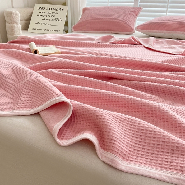 91家纺网 家纺一手货源 找家纺 来菲毛毯 2025新款全棉A类盖毯夏凉被 粉色