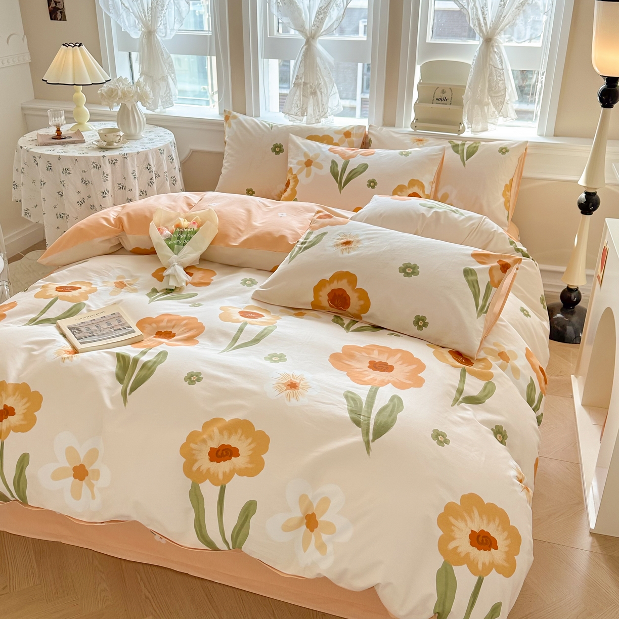 91家纺网 家纺一手货源 找家纺 晨希家居 2024新款小清新全棉印花四件套 花想容