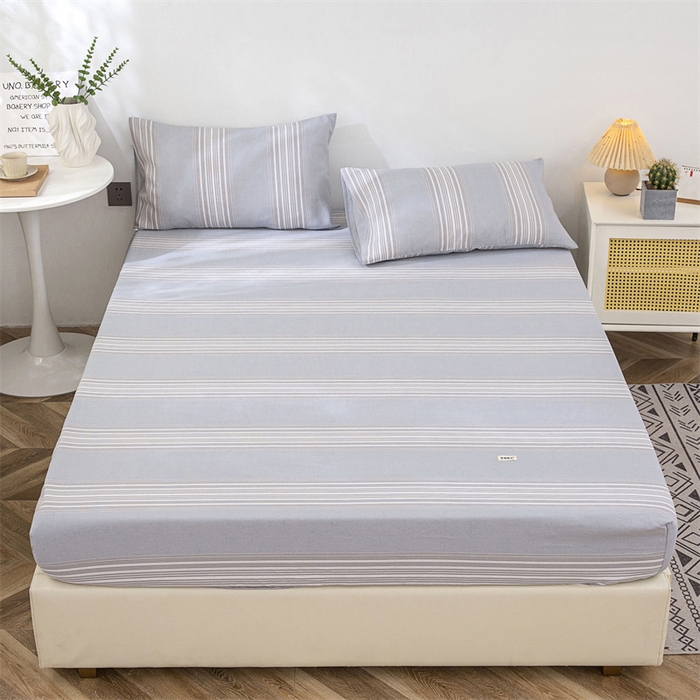 91家纺网 家纺一手货源 找家纺 金泰莱 2025新款老粗布床笠三件套全棉床笠纯棉床笠单床笠 淡雅