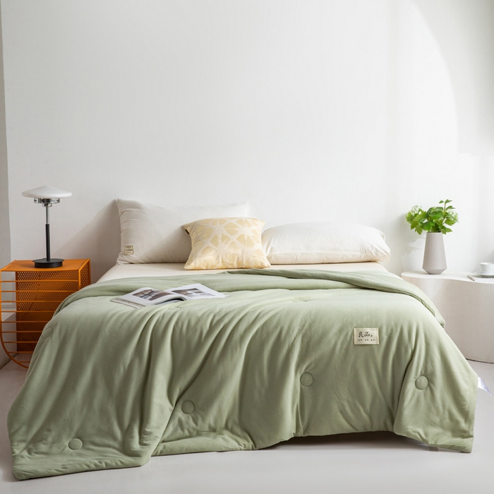 91家纺网 家纺一手货源 找家纺 慕尚 2025新款针织棉华夫格夏被 华夫格 湖绿