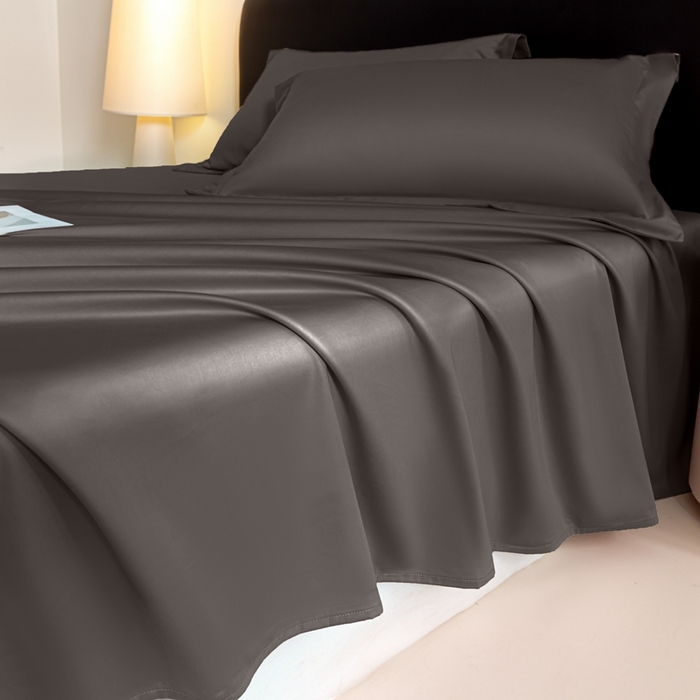 91家纺网 家纺一手货源 找家纺 秀色家纺 2025新款高端新疆长绒棉床单单件纯棉50支贡缎全棉床单双人贡缎加厚被单三件套 莫奈-帝王灰