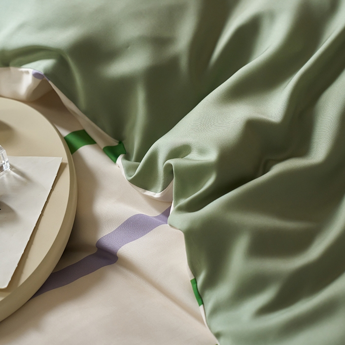 91家纺网 家纺一手货源 找家纺 时年家纺 2024春夏新品莱赛尔天丝印花四件套 可乐