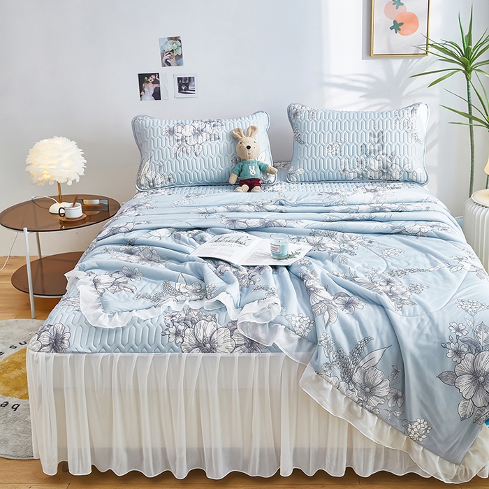 91家纺网 家纺一手货源 找家纺 爱上家居 2024新款印花凉席床裙床单款夏被-床裙款 爱之多