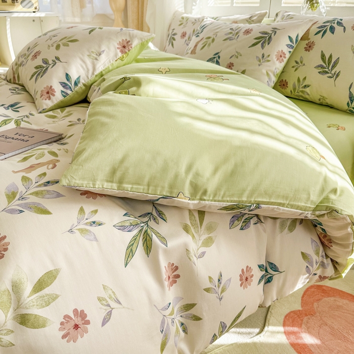 91家纺网 家纺一手货源 找家纺 晨希家居 2024新款小清新全棉印花四件套 伊梦