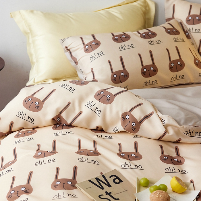 91家纺网 家纺一手货源 找家纺 时年家纺 2024春夏新品莱赛尔天丝印花四件套 长耳兔