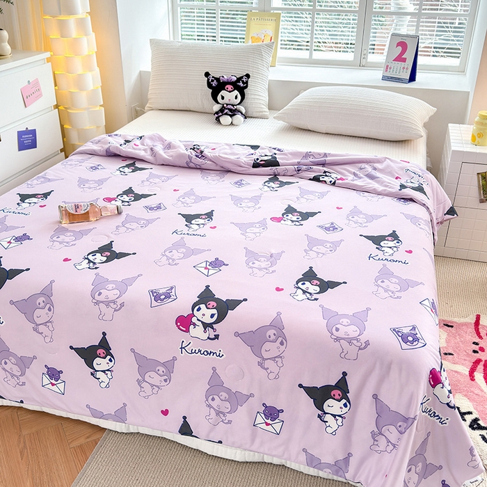 91家纺网 家纺一手货源 找家纺 博雅 2024新款三丽鸥正版系列A类牛奶丝软糯针织棉大豆纤维夏被 针织棉（带防伪标）开心库洛米