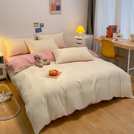 91家纺网 家纺一手货源 找家纺 （总）子钦家纺 2024春夏水洗真丝纯色四件套单被套床单床笠款-风格一