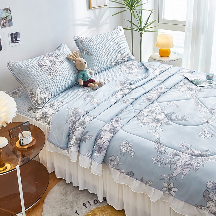 91家纺网 家纺一手货源 找家纺 爱上家居 2024新款印花凉席床裙床单款夏被-床裙款 爱之多