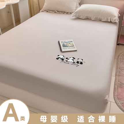 91家纺网 家纺一手货源 找家纺 2024新款A类全棉水洗棉绣花单床笠 熊猫-奶灰