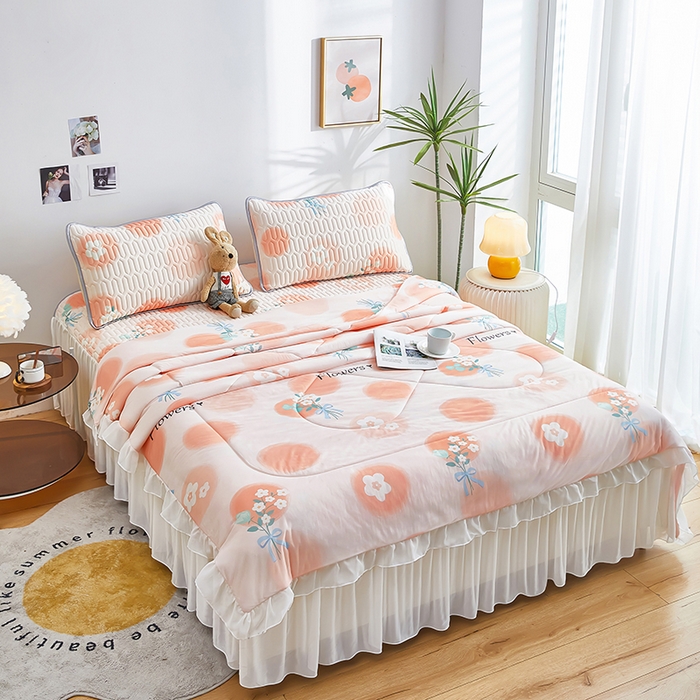 91家纺网 家纺一手货源 找家纺 爱上家居 2024新款印花凉席床裙床单款夏被-床裙款 梦想泡泡