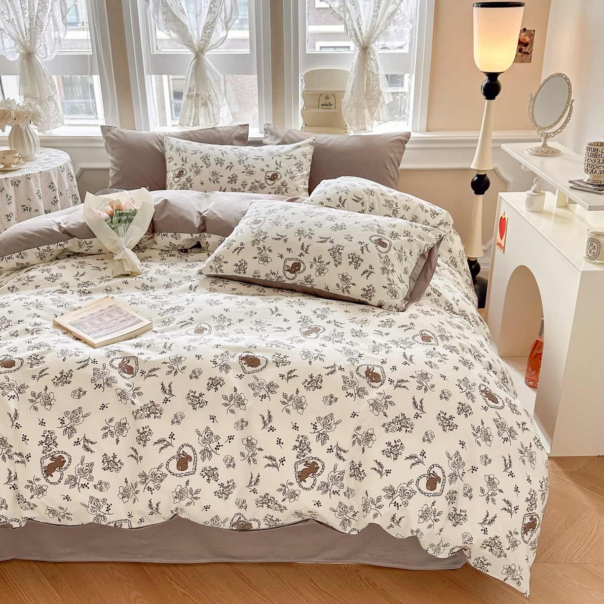 91家纺网 家纺一手货源 找家纺 晨希家居 2024新款小清新全棉印花四件套 兰幸花园