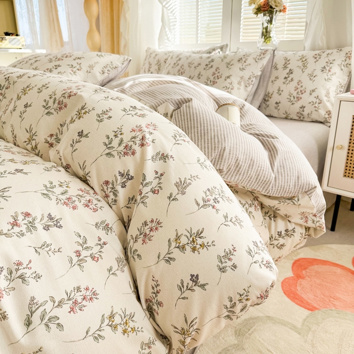 91家纺网 家纺一手货源 找家纺 晨希家居 2024新款小清新全棉印花四件套 诺订