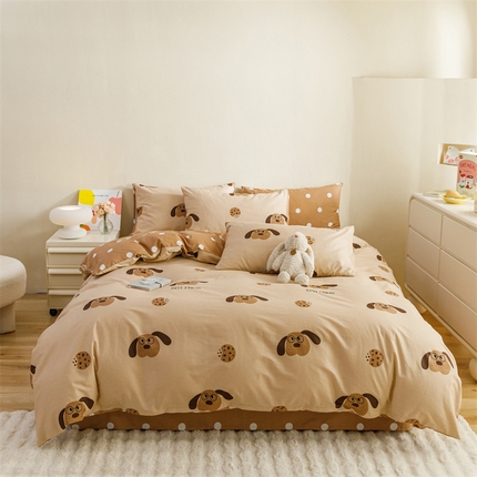 红粉佳人家纺  2024新款纯棉卡通小清新四件套及单品 布丁狗-1