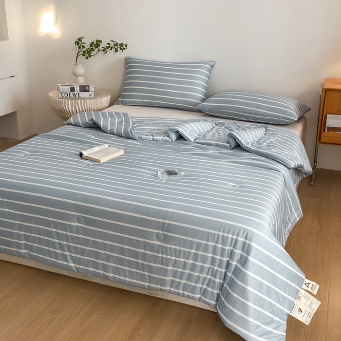 91家纺网 家纺一手货源 找家纺 荔禾家居 A类针织棉无印风夏被 豆蔻-蓝