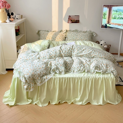 91家纺网 家纺一手货源 找家纺 轻奢坊 2024新款韩系ins花边款清甜系列四件套 清甜绿