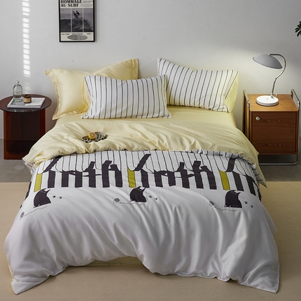 时年家纺 2024春夏新品莱赛尔天丝印花四件套 律动猫