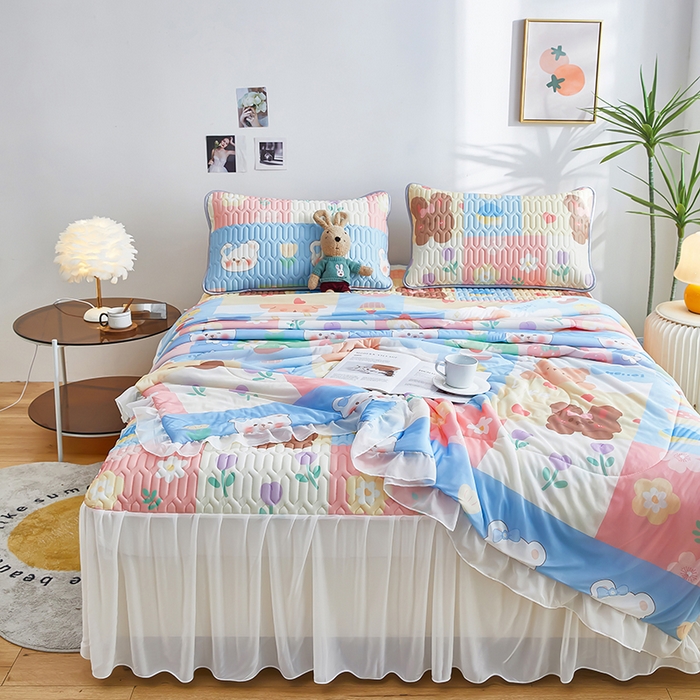 91家纺网 家纺一手货源 找家纺 爱上家居 2024新款印花凉席床裙床单款夏被-床裙款 乐乐熊