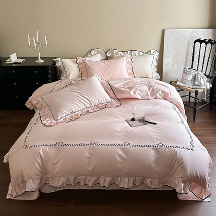 2024窝米春夏新品100支长绒棉刺绣款四件套 A5(甘石粉）