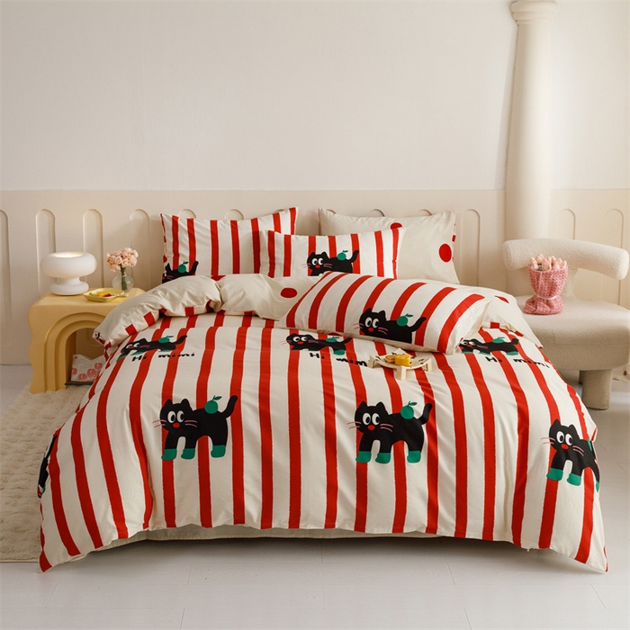 91家纺网 家纺一手货源 找家纺 红粉佳人家纺  2024新款纯棉卡通小清新四件套及单品 布偶猫-1