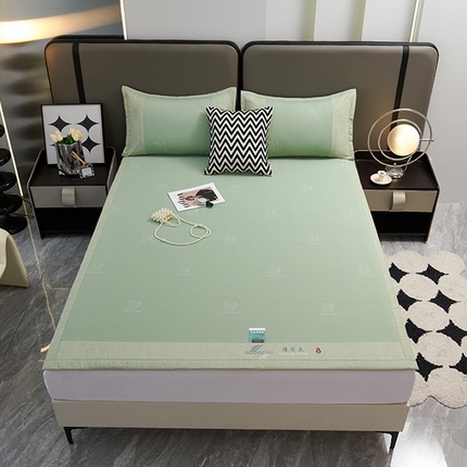 青雅席业 2025新款A类母婴级刺绣冰豆豆凉席 天鹅湖-绿